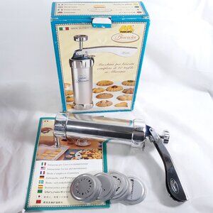 Vintage Marcato Aluminum Biscuits Cookie Press Metal Italy With Discs